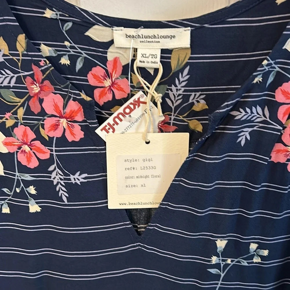 BeachLunchLounge Women’s XL Blue Floral Sleeveless Belted Waist Shift Dress NWT - Picture 3 of 5